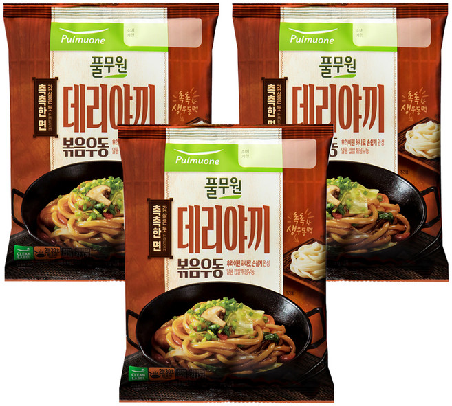 풀무원 데리야끼 볶음 우동 1인분, 193g, 3개
