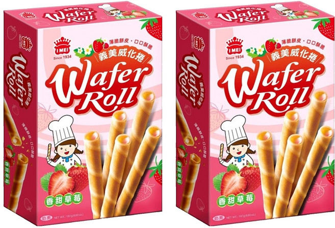 義美 威化捲 量販盒 香甜草莓, 187g, 2盒