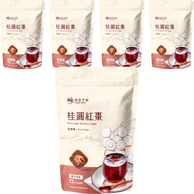 糖鼎 桂圓紅棗黑糖磚, 30g, 13顆, 5袋