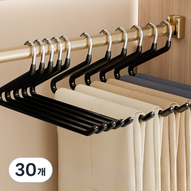 역방향 논슬립 프리미엄 엔드 코팅 바지걸이, 블랙, 30개