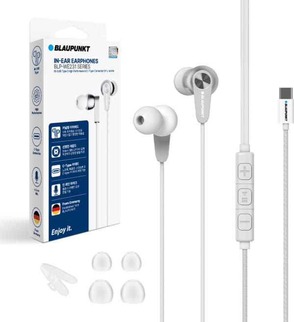 블라우풍트 Hi-Fi 고음질 갤럭시 아이폰 호환 C타입 커널형 유선 이어폰 BLP-WE231WAW WHITE