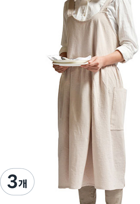 린넨코튼 무지 원피스형 앞치마, 베이지, 3개