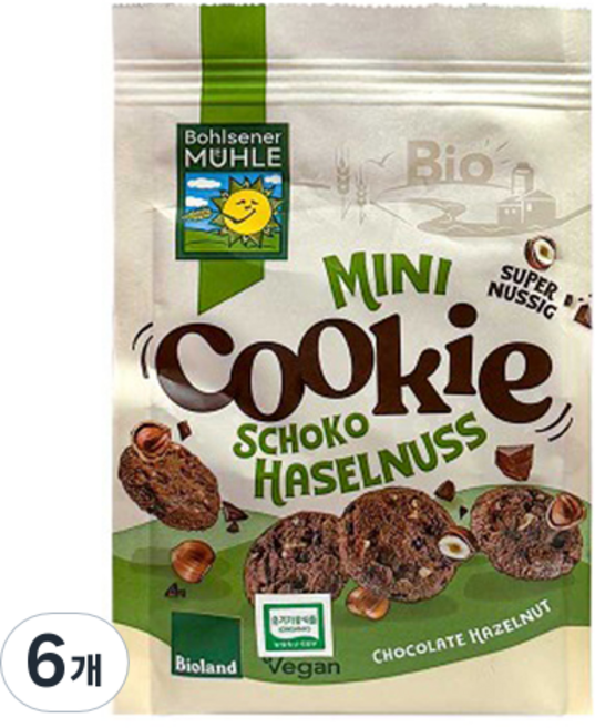 볼제너뮬러 유기농 초코 헤이즐넛 미니쿠키, 125g, 6개