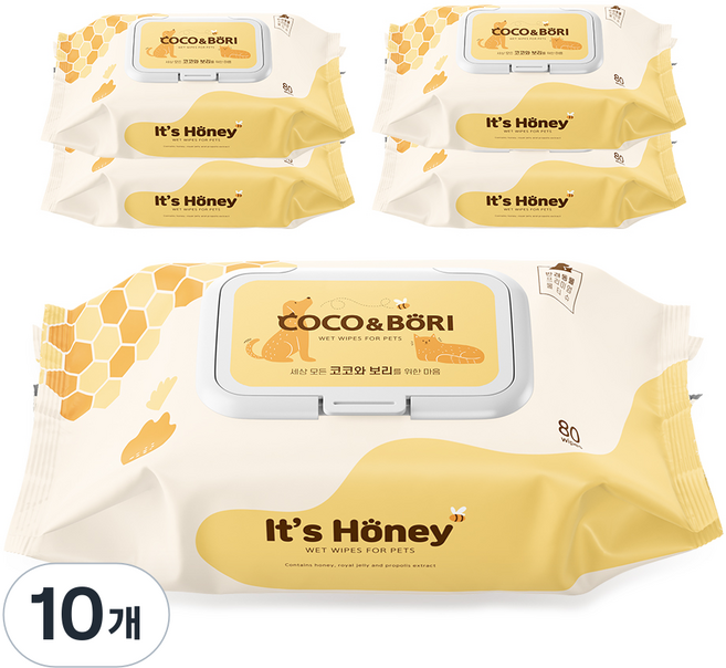 코코와보리 잇츠 허니 반려동물 물티슈, 80개입, 10개