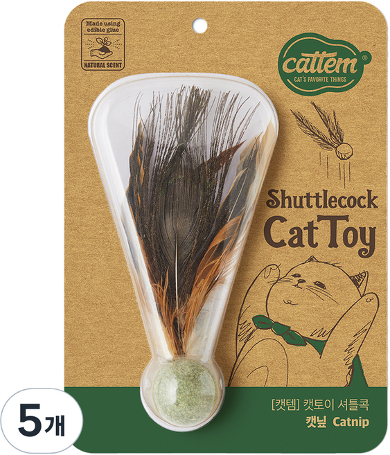 캣템 고양이 셔틀콕 장난감 3 x 16 cm, 캣닢, 5개