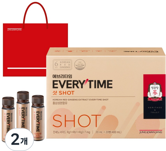 정관장 정품 에브리타임 샷 20p + 쇼핑백, 400ml, 2개