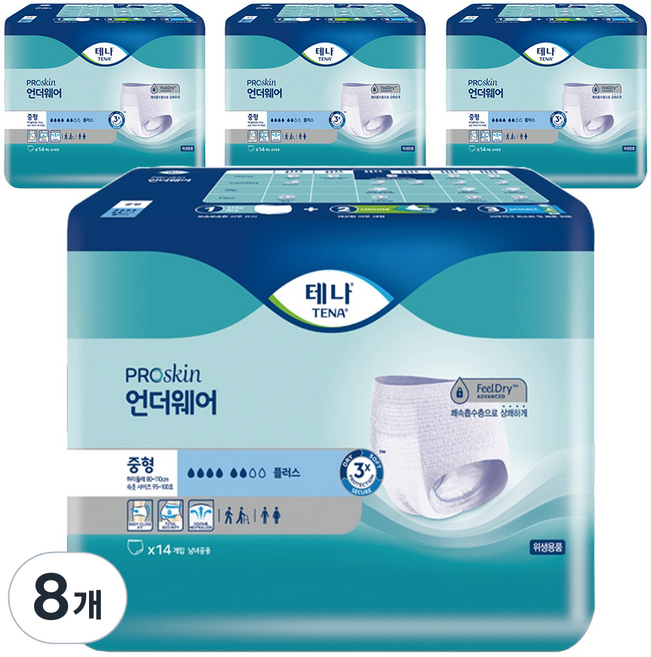 테나 남녀공용 언더웨어 플러스 성인기저귀, 중형, 14개입, 8개
