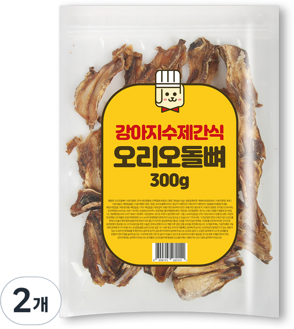 천군맘마 강아지 수제 건조간식, 오리오돌뼈, 300g, 2개