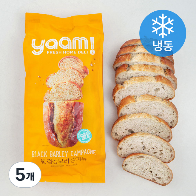 얌!(YAAM!) 통검정보리 깜파뉴 (냉동), 480g, 5개