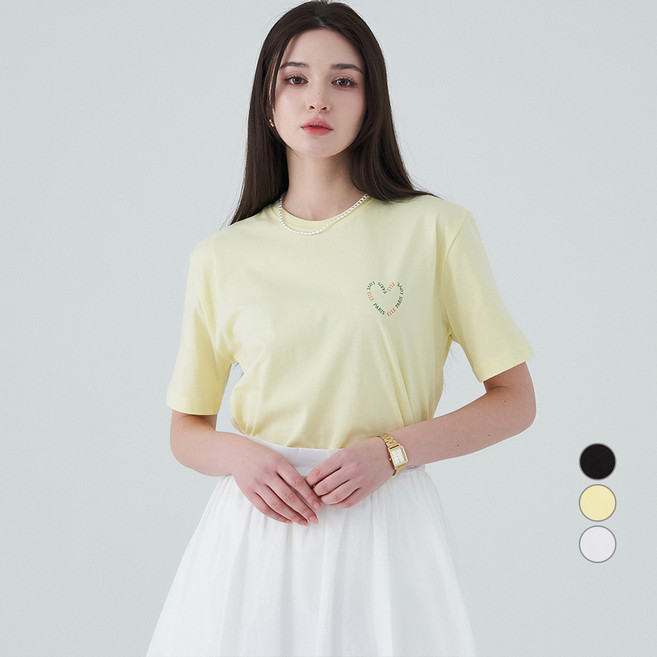 ELLE PARIS 여성용 통기성 Heart 반팔 티셔츠