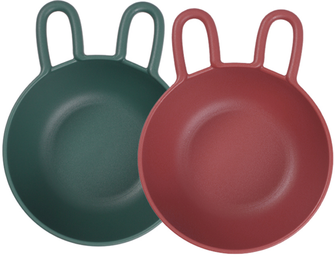 Nineware 兔子造型麥片碗 塑膠碗 140x180x55 毫米 Set 2件, 紅色 + 綠色, 1組
