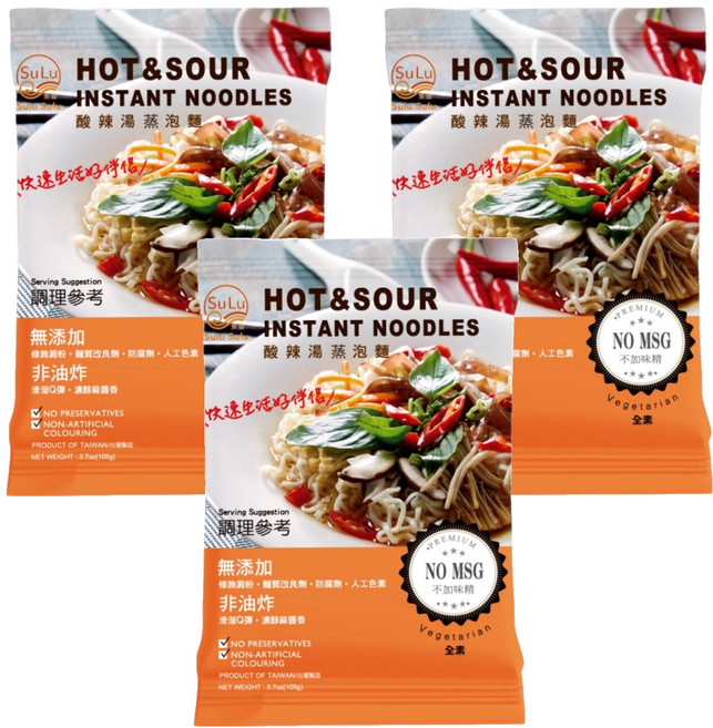 承昌食品 Sulu Sulu 素滷 酸辣湯蒸泡麵 純素 105g, 3包