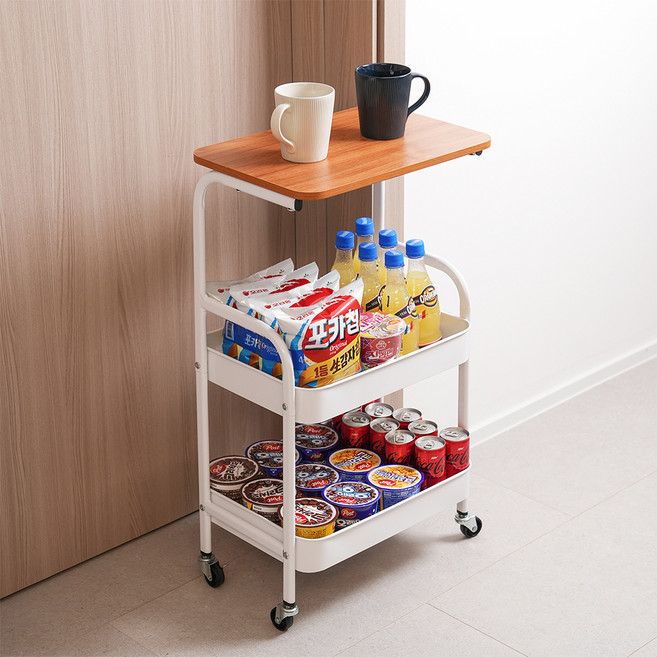 엠디유마켓 프리미엄 올인원 이동식 철제 트롤리, 화이트, 3단