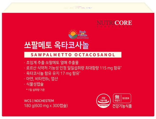 뉴트리코어 쏘팔메토 옥타코사놀, 300정, 1개