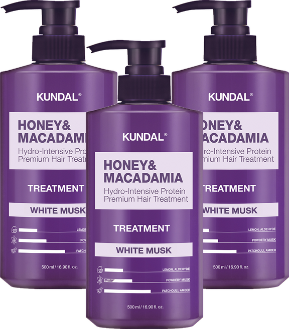 쿤달 허니 앤 마카다미아 헤어 트리트먼트 화이트머스크향, 500ml, 3개