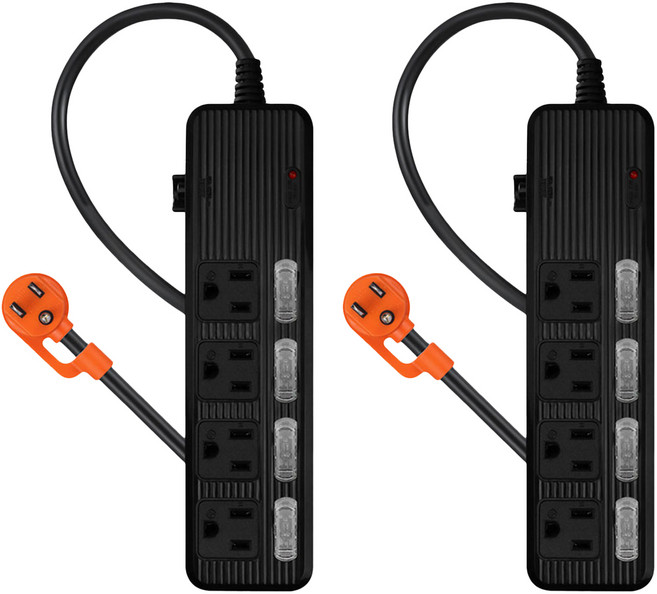 PowerSync 群加 4開4插防雷擊抗搖擺延長線 TPS344AN0018, 1.8m, 黑色, 2條