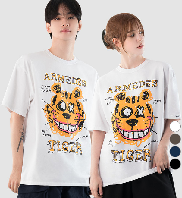 ARMEDES 透氣純棉 16支 寬鬆版型 藝術圖案 短袖T恤 AR-1026, 白色