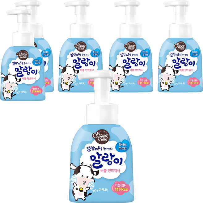 샤워메이트 말랑이 버블 핸드워시 화이트 우유향, 300ml, 6개
