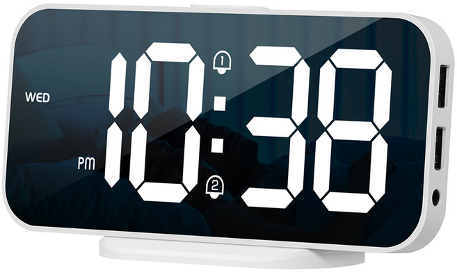WE CHAMP 簡約LED鏡面數字電子鬧鐘 - 白色 167*75*15mm ABS材質