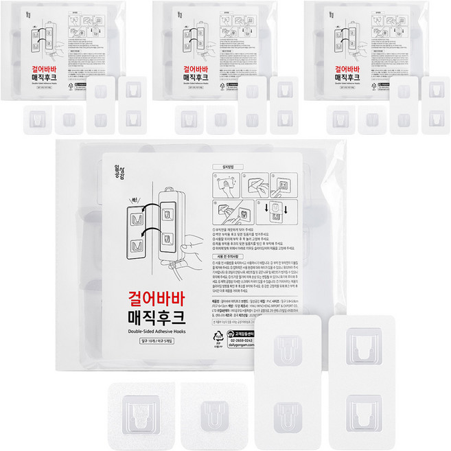 일상공감 걸어바바 접착식 무타공 다용도 매직후크 일구형 10p + 이구형 5p 세트, 투명, 4세트