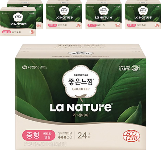 Goodfeel 好感覺 La Nature 超薄蝶翼衛生棉 中量型, M(24cm), 24片, 6盒