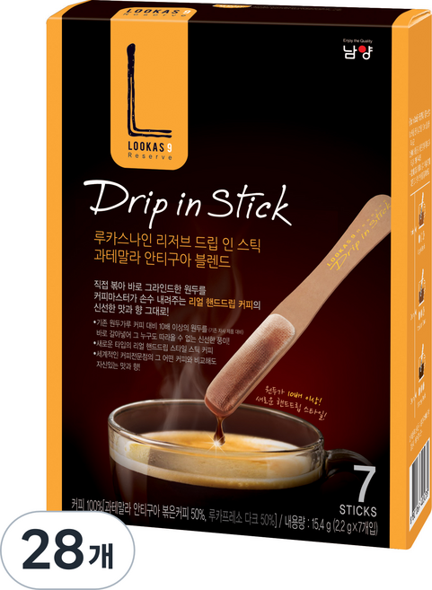 루카스나인 리저브 드립 인 스틱 과테말라 안티구아 블렌드 커피, 2.2g, 7개입, 4개