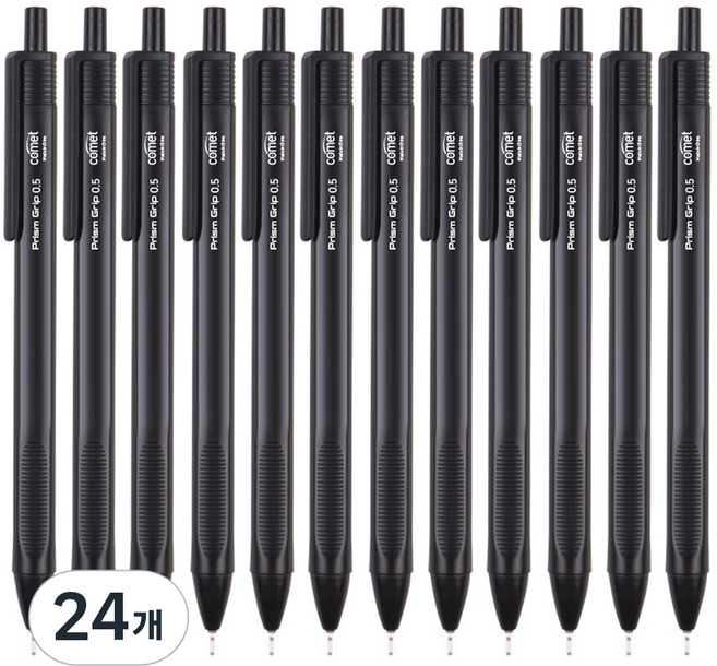 코멧 삼각 그립 중성 젤 펜 0.5mm, 블랙, 24개