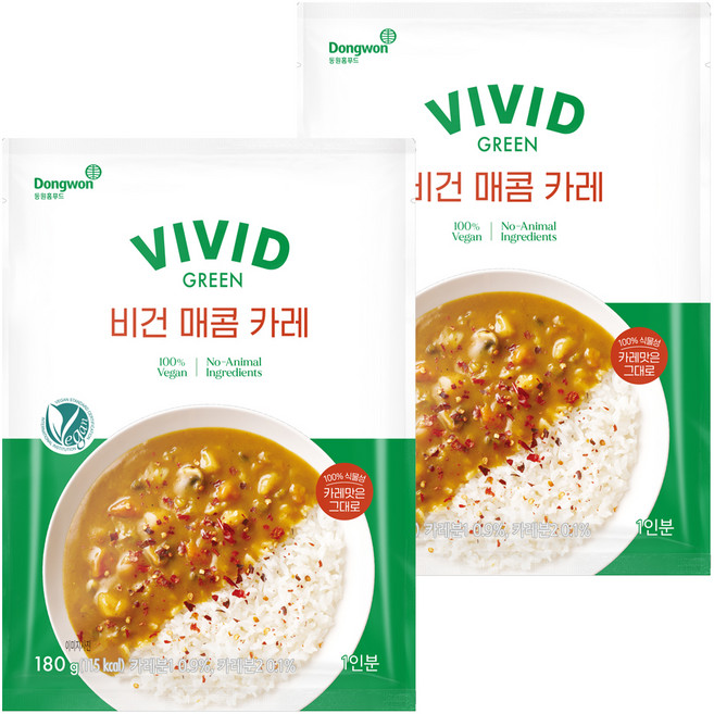 비비드그린 비건 매콤 카레, 180g, 2개