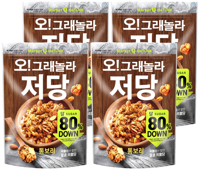마켓오네이처 오 그래놀라 저당 통보리 시리얼, 360g, 4개