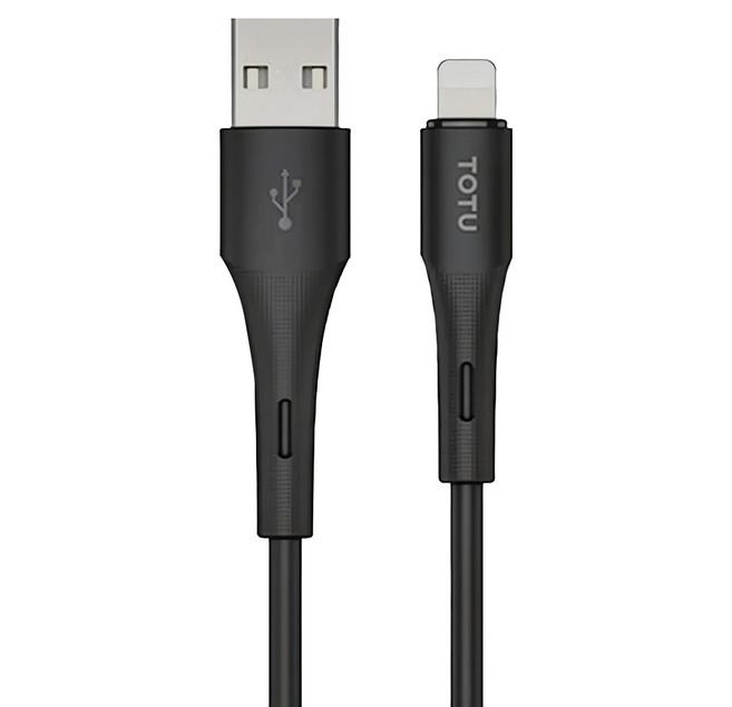 TOTU 拓途 Lightning-USB-A 液態矽膠傳輸快充線 12W/2.4A Max, 2m, 黑色, 1條