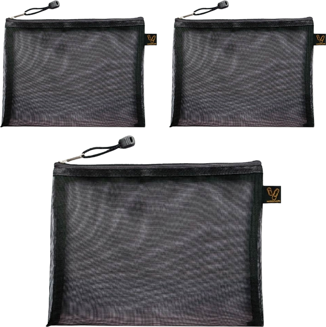 CCHING 青青文具 立體尼龍網紗袋 A4, 3個, 黑色 簡單生活