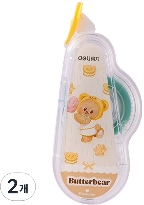 델리 버터베어 양면 풀테이프 6mm x 12m, 옐로우, 2개