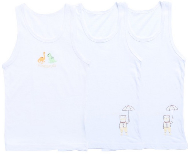 快樂購物中心 男童白色背心 熊與恐龍 3件組