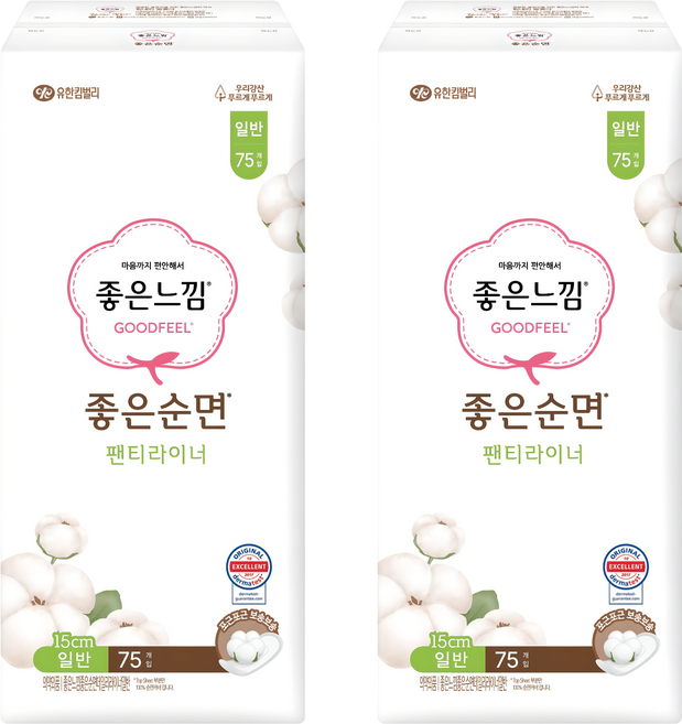 좋은느낌 좋은순면 데일리 팬티라이너, 일반, 75개입, 2개