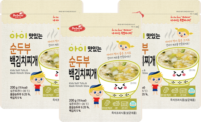베베스트 아이 맛있는 국, 200g, 3개, 순두부 백김치찌개