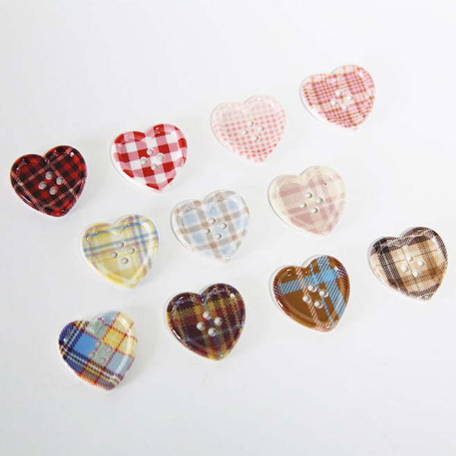 니뜨 체크 러브 하트 단추 25mm 11종 세트, 혼합색상, 1세트
