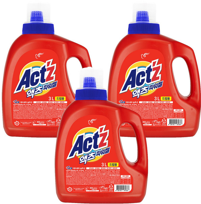 액츠 파워젤 드럼용 액상세제 본품, 3L, 3개