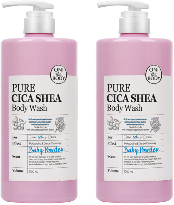 온더바디 퓨어시카 정말 순한 온가족 바디워시 베이비파우더향, 1L, 2개