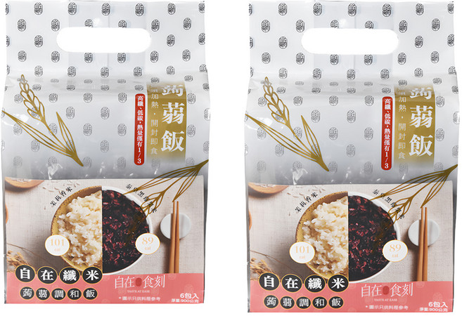 自在食刻 蒟蒻調和飯 茉莉香米 3包 + 黑莓果米 3包, 900g, 2袋