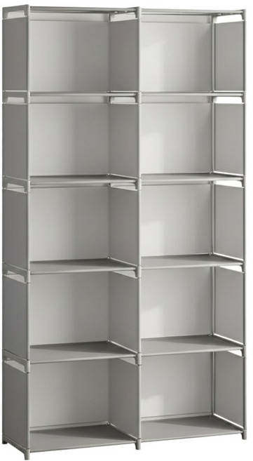 簡易組裝書櫃架 雙排10格, 銀灰色, 10格