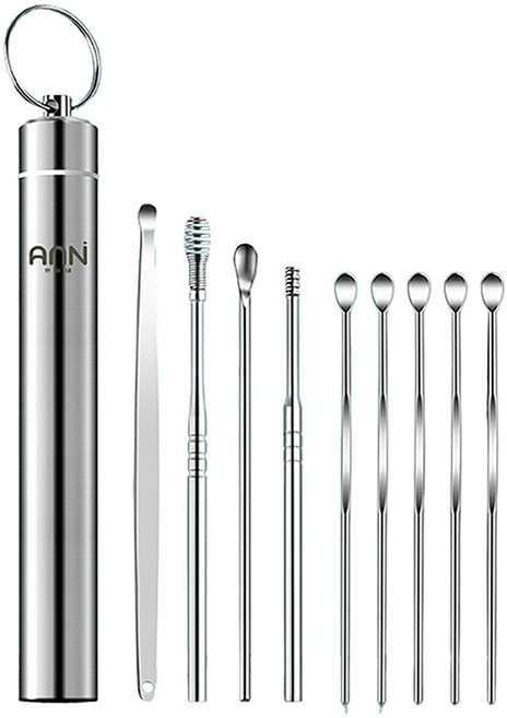 안이네 프리미엄 귀파는 도사 휴대용 9p 귀이개 세트 실버, 1세트