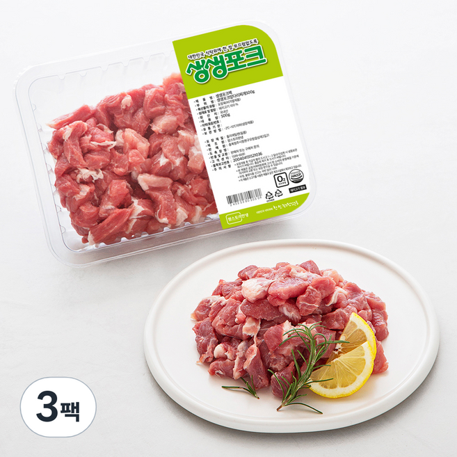 생생포크 한돈 앞다리살 찌개용 (냉장), 500g, 3팩