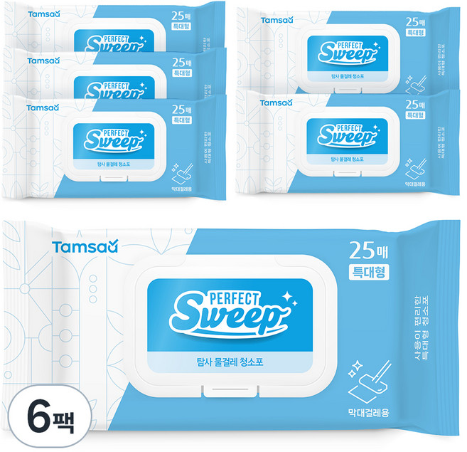 탐사 물걸레 청소포 특대형 캡형, 50g, 25매, 6개