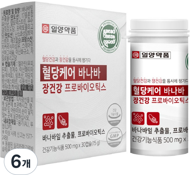 일양약품 혈당케어 바나바 장건강 프로바이오틱스 유산균 15g, 30정, 6개
