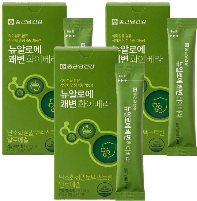 종근당건강 뉴알로에 쾌변 화이베라 14포, 280g, 3개