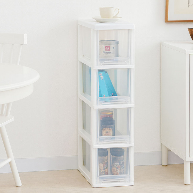 보노하우스 국내 제조 모던 슬림 틈새 서랍장 4단, 투명, 4개