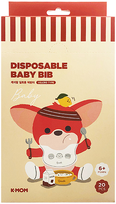 MOTHER-K K-MOM 小淘氣拋棄式圍兜 柔軟魔鬼氈 防水塗層 防勒剪裁設計, 多色, 20張, 1盒