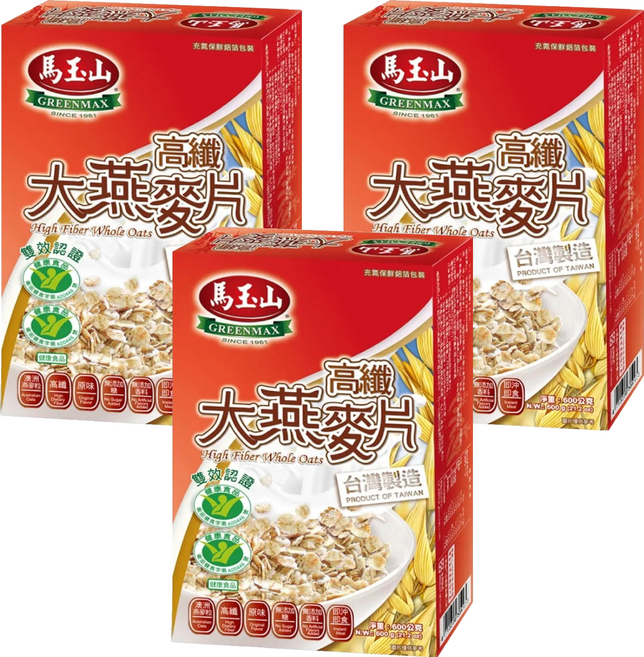 馬玉山 高纖大燕麥片, 600g, 3盒