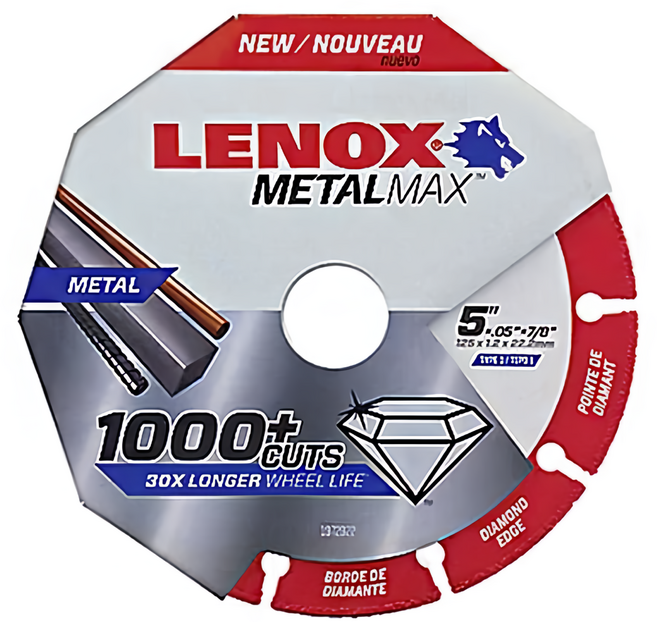 LENOX 狼牌 鑽石鋸片 LE1985492 5吋 黑銀色 耐用切割金屬, 1個