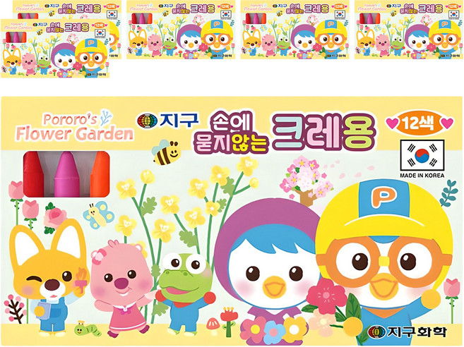 지구화학 뽀로로 손에 묻지 않는 크레용, 12색, 6개